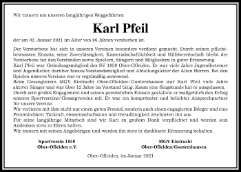 Traueranzeige von Karl Pfeil von Alsfelder Allgemeine