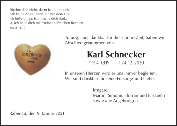 Traueranzeige von Karl Schnecker von Giessener Allgemeine, Alsfelder Allgemeine