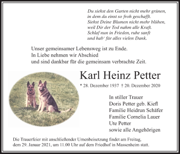 Traueranzeige von Karl Heinz Petter von Bad Vilbel/Karben