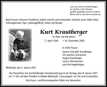Traueranzeige von Kurt Krautberger von Wetterauer Zeitung