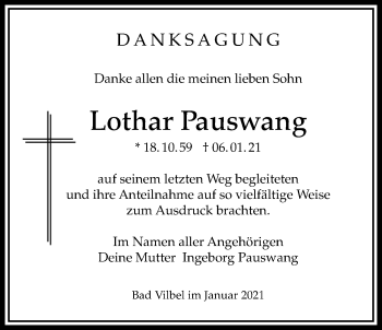 Traueranzeige von Lothar Pauswang von Bad Vilbel/Karben