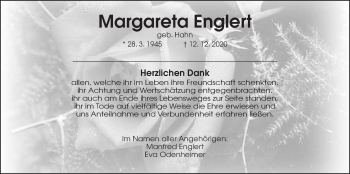 Traueranzeige von Margareta Englert von Wetterauer Zeitung