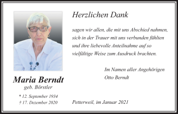 Traueranzeige von Maria Berndt von Bad Vilbel/Karben