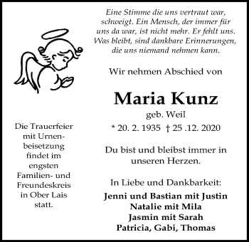 Traueranzeige von Maria Kunz von Wetterauer Zeitung