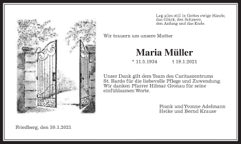 Traueranzeige von Maria Müller von Wetterauer Zeitung