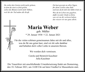 Traueranzeige von Maria Weber von Bad Vilbel/Karben