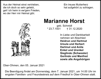 Traueranzeige von Marianne Horst von Alsfelder Allgemeine
