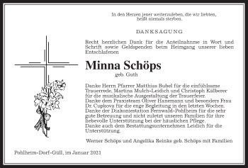 Traueranzeige von Minna Schöps von Licher Wochenblatt