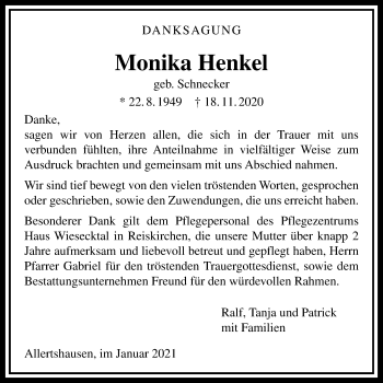 Traueranzeige von Monika Henkel von Rabenauer Zeitung