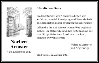 Traueranzeige von Norbert Armster von Bad Vilbel/Karben