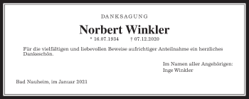 Traueranzeige von Norbert Winkler von Wetterauer Zeitung