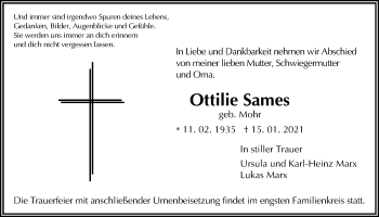 Traueranzeige von Ottilie Sames von Giessener Allgemeine, Alsfelder Allgemeine
