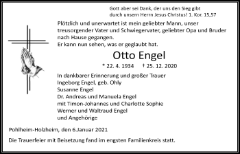 Traueranzeige von Otto Engel von Giessener Allgemeine, Alsfelder Allgemeine