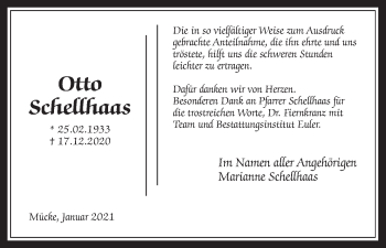 Traueranzeige von Otto Schellhaas von Alsfelder Allgemeine