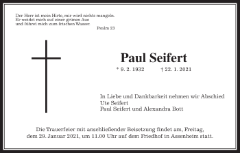 Traueranzeige von Paul Seifert von Wetterauer Zeitung