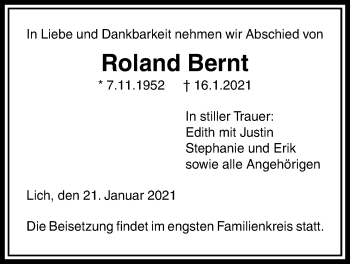 Traueranzeige von Roland Bernt von Licher Wochenblatt