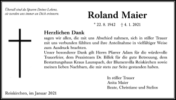 Traueranzeige von Roland Maier von Giessener Allgemeine, Alsfelder Allgemeine