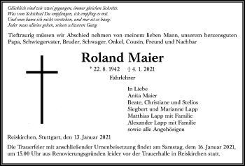 Traueranzeige von Roland Maier von Giessener Allgemeine, Alsfelder Allgemeine