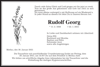 Traueranzeige von Rudolf Georg von Alsfelder Allgemeine