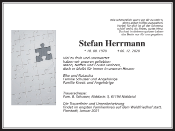 Traueranzeige von Stefan Herrmann von Wetterauer Zeitung