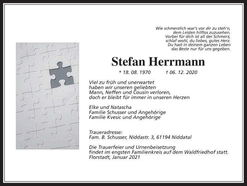  Traueranzeige für Stefan Herrmann vom 02.01.2021 aus Wetterauer Zeitung