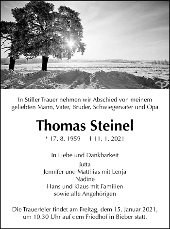Traueranzeige von Thomas Steinel von Giessener Allgemeine, Alsfelder Allgemeine