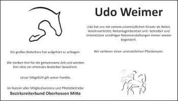 Traueranzeige von Udo Weimer von Giessener Allgemeine, Alsfelder Allgemeine