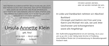 Traueranzeige von Ursula Annette Klein von Wetterauer Zeitung