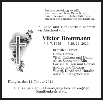 Traueranzeige von Viktor Brettmann von Licher Wochenblatt