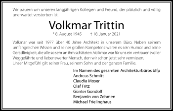 Traueranzeige von Volkmar Trittin von Wetterauer Zeitung