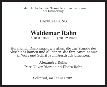 Traueranzeige von Waldemar Rahn von Mücker Stimme