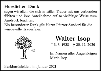 Traueranzeige von Walter Isop von Giessener Allgemeine, Alsfelder Allgemeine