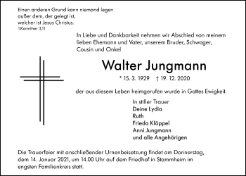 Traueranzeige von Walter Jungmann von Wetterauer Zeitung