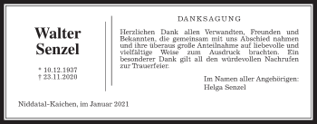 Traueranzeige von Walter Senzel von Wetterauer Zeitung