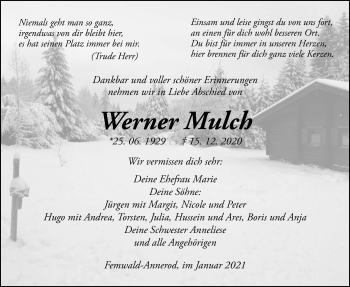Traueranzeige von Werner Mulch von Giessener Allgemeine, Alsfelder Allgemeine
