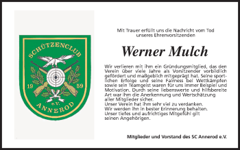 Traueranzeige von Werner Mulch von Giessener Allgemeine, Alsfelder Allgemeine