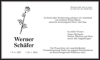 Traueranzeige von Werner Schäfer von Wetterauer Zeitung