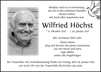 Traueranzeige von Wilfried Höchst von Giessener Allgemeine, Alsfelder Allgemeine