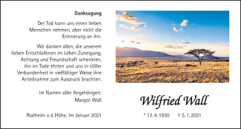 Traueranzeige von Wilfried Wall von Wetterauer Zeitung
