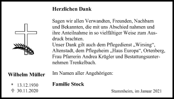 Traueranzeige von Wilhelm Müller von Wetterauer Zeitung