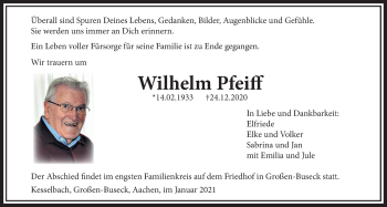 Traueranzeige von Wilhelm Pfeiff von Giessener Allgemeine, Alsfelder Allgemeine