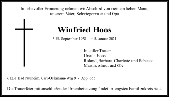 Traueranzeige von Winfried Hoos von Wetterauer Zeitung