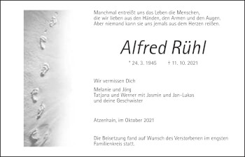 Traueranzeige von Alfred Rühl von Alsfelder Allgemeine, Giessener Allgemeine