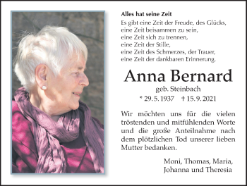 Traueranzeige von Anna Bernard von Laubacher Anzeiger