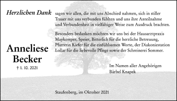 Traueranzeige von Anneliese Becker von Giessener Allgemeine, Alsfelder Allgemeine