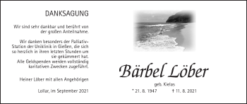 Traueranzeige von Bärbel Löber von Giessener Allgemeine, Alsfelder Allgemeine