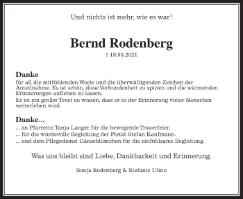 Traueranzeige von Bernd Rodenberg von Wetterauer Zeitung
