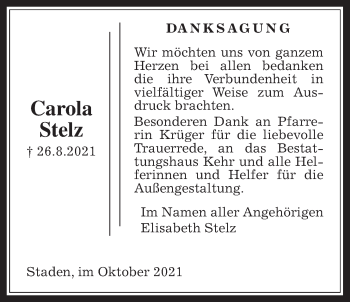 Traueranzeige von Carola Stelz von Wetterauer Zeitung