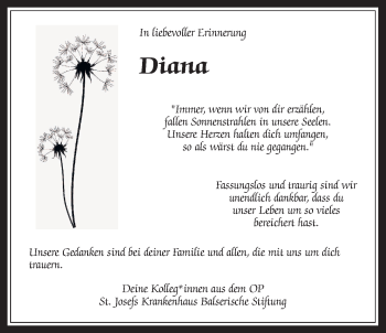 Traueranzeige von Diana Fuchs von Giessener Allgemeine, Alsfelder Allgemeine
