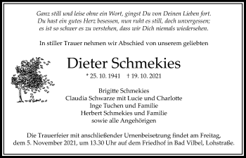 Traueranzeige von Dieter Schmekies von Bad Vilbel/Karben